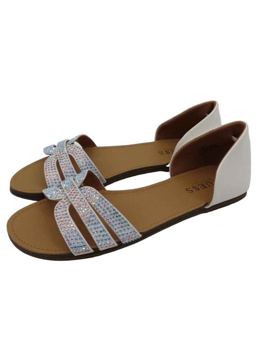 GUESS 7 M Elize Multicolor Rhinestone Bling Slip On Sandals Flats Faux Leather
